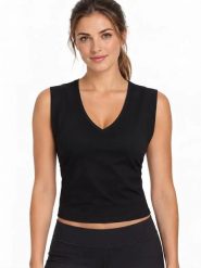 Damski Top Sportowy BARS V-Neck Czarny Dopasowany Szerokie Ramiączka. Czarne topy sportowe damskie BARS, l, bez wzorów, z elastanu, bez ramiączek. Za 29.90 zł.
