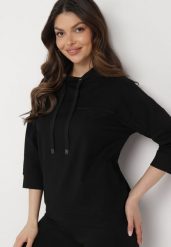 Czarna Bluza z Rękawami 3/4 Ozdobiona Sznurkami i Cyrkoniami Rowale. Czarne bluzy bez kaptura damskie Born2be, m. Za 69.99 zł.