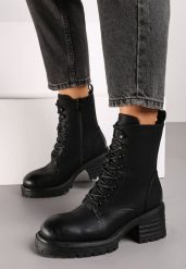 Czarne Sznurowane Botki Workery na Słupku z Ociepleniem Ciabella. Czarne botki damskie Renee, z jeansu, eleganckie, bez obcasa, na obcasie, bez zapięcia. Za 159.99 zł.
