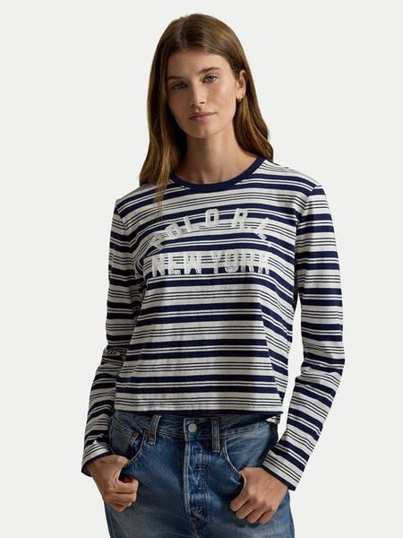 Polo Ralph Lauren Bluzka 211B17804001 Granatowy Regular Fit. Niebieskie bluzki damskie Polo Ralph Lauren, s, bez wzorów, z bawełny, bez ramiączek. Za 549.99 zł.