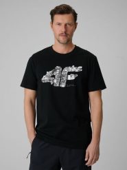 4F T-shirt regular z nadrukiem męski - czarny XXL. Czarne t-shirty męskie 4f, m, bez wzorów, z dzianiny, bez kołnierzyka. Za 59.99 zł.