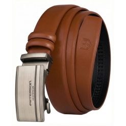 Skórzany pasek męski w jasnobrązowym kolorze z automatyczną klamrą Peterson PTN A006-AB TAN. Brązowe paski męskie Peterson, bez wzorów, ze skóry, eleganckie. Za 59.99 zł.