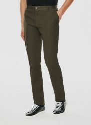 PAKO LORENTE – Gładkie spodnie męskie w kolorze zielonym. Zielone spodnie materiałowe męskie Pako Lorente, bez wzorów, z bawełny, casualowe. Za 99.99 zł.