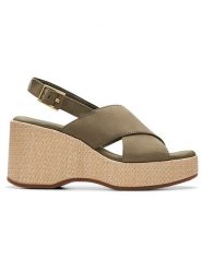 Clarks Skórzane sandały "Manon Wish" w kolorze khaki na koturnie rozmiar: 36. Brązowe sandały damskie Clarks, bez wzorów, z nubiku, bez obcasa, na koturnie. Za 215.21 zł.