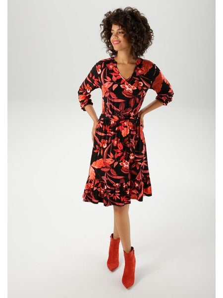 Aniston Sukienka w kolorze czarno-czerwonym rozmiar: 38. Czarne sukienki damskie Aniston, bez wzorów, z tkaniny, bez kołnierzyka, bez ramiączek, midi. Za 92.21 zł.