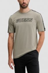 GUESS Zielony męski t-shirt z lampasami na krótki rękaw Arlo, Rozmiar S. Zielone t-shirty męskie Guess, m, z aplikacjami, bez kołnierzyka. W wyprzedaży za 99.99 zł.