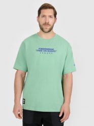 4F T-shirt loose z nadrukiem męski - miętowy XL. Niebieskie t-shirty męskie 4f, m, bez wzorów, z materiału, bez kołnierzyka. Za 69.99 zł.