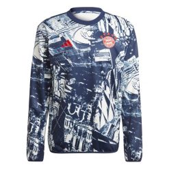 Bluza przedmeczowa Bayern Munich. Białe bluzy bez kaptura męskie Adidas. W wyprzedaży za 300.60 zł.