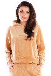 Damska Bluza Typu Kangurka z Weluru - Beżowa. Brązowe bluzy bez kaptura damskie Awama, l, z elastanu. Za 228.90 zł.