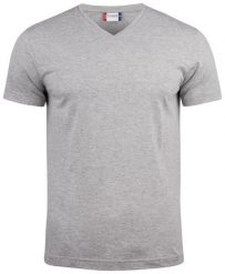Clique Basic-T V-neck T-shirt z dekoltem w serek, dopasowany krój – grey melange. Szare t-shirty męskie CLIQUE, s, bez wzorów, z bawełny, bez kołnierzyka. Za 84.44 zł.