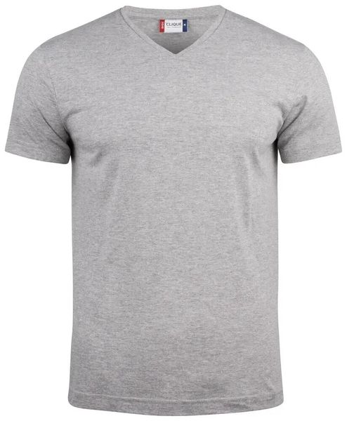 Clique Basic-T V-neck T-shirt z dekoltem w serek, dopasowany krój – grey melange. Szare t-shirty męskie CLIQUE, s, bez wzorów, z bawełny, bez kołnierzyka. Za 84.44 zł.