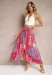 Różowa Rozkloszowana Spódnica z Wiskozy z Nieodpinanymi Ozdobnymi Guzikami Zafina. Czerwone spódniczki damskie Renee, l, bez wzorów, z wiskozy, eleganckie, maxi, dopasowane. Za 49.99 zł.