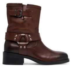 Botki Tommy Jeans. Brązowe botki damskie Tommy Jeans, z jeansu, bez obcasa, na płaskiej podeszwie, bez zapięcia. Za 629.99 zł.