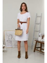 Le Monde du Lin Lniana sukienka w kolorze białym rozmiar: 38/40. Białe sukienki damskie Le Monde du Lin, bez wzorów, ze lnu, bez kołnierzyka, bez ramiączek, midi. Za 152.99 zł.