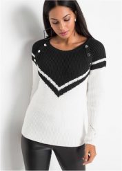 Sweter z guzikami. Czarne swetry klasyczne damskie bonprix, bez kołnierzyka. Za 114.99 zł.