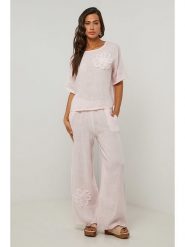 Le Monde du Lin Lniane spodnie w kolorze jasnoróżowym rozmiar: 40/42. Różowe spodnie materiałowe damskie Le Monde du Lin, bez wzorów, ze lnu, klasyczne, z standardowym stanem. Za 195.95 zł.