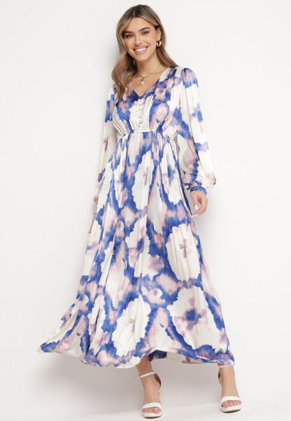 Beżowo-Fioletowa Satynowa Sukienka Maxi Rozkloszowana z Guzikami Ulrina. Brązowe sukienki damskie Born2be, l, bez wzorów, z materiału, eleganckie, bez kołnierzyka, bez ramiączek, maxi, rozkloszowane. Za 139.99 zł.