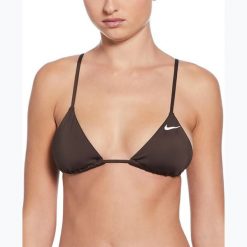 Góra od stroju pływackiego Nike Essential Triangle Bikini. Brązowe bikini damskie Nike, bez wzorów. Za 79.99 zł.