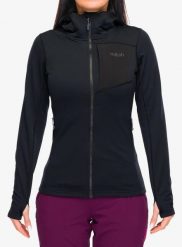 Bluza rozpinana damska Rab Superflux Hoody. Czarne bluzy z kapturem damskie RAB, m, z materiału. Za 401.49 zł.