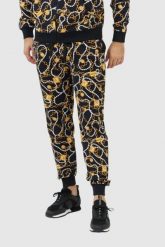MOSCHINO Męskie spodnie dresowe w złote łańcuchy. Czarne spodnie dresowe męskie MOSCHINO, bez wzorów, z bawełny. W wyprzedaży za 429.99 zł.