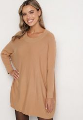 Beżowa Dzianinowa Sukienka z Wiskozą i Modalem Ozdobiona Ściągaczem Zinnoraia. Brązowe sukienki damskie Born2be, na co dzień, m, bez wzorów, z dzianiny, eleganckie, bez kołnierzyka, bez ramiączek. W wyprzedaży za 79.99 zł.