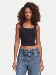 Guess Top W6YZ08 Z0979 Czarny Slim Fit. Czarne topy damskie Guess, xs, z aplikacjami, z syntetyku, bez ramiączek. Za 214.99 zł.