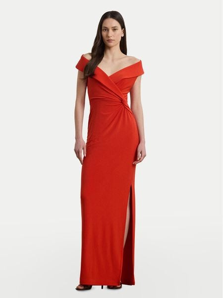 LAUREN RALPH LAUREN Sukienka wieczorowa 253863940024 Pomarańczowy Slim Fit. Brązowe sukienki damskie Lauren Ralph Lauren, bez wzorów, z syntetyku, wizytowe, bez kołnierzyka, bez ramiączek. Za 719.99 zł.