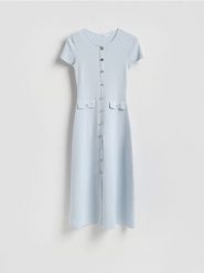 Dzianinowa sukienka maxi - jasnoniebieski. Niebieskie sukienki damskie Reserved, na co dzień, l, bez wzorów, z dzianiny, bez kołnierzyka, bez ramiączek, maxi, proste. Za 179.99 zł.