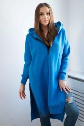Bluza ocieplana z rozcięciami na bokach chabrowa. Niebieskie bluzy z kapturem damskie KESI, l, z bawełny. Za 284.37 zł.