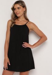 Czarna Wiskozowa Sukienka na Regulowanych Ramiączkach Ulantia. Czarne sukienki damskie Born2be, na co dzień, na lato, m, bez wzorów, z wiskozy, eleganckie, bez kołnierzyka, bez ramiączek, mini. W wyprzedaży za 39.99 zł.