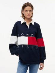Tommy Jeans Bluza Kobiety Bawełna niebieski|wielokolorowy, L. Niebieskie bluzy bez kaptura damskie Tommy Jeans, l, bez wzorów, z bawełny, bez ramiączek, bez kaptura. Za 449.95 zł.