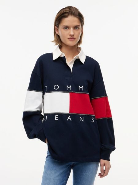 Tommy Jeans Bluza Kobiety Bawełna niebieski|wielokolorowy, L. Niebieskie bluzy bez kaptura damskie Tommy Jeans, l, bez wzorów, z bawełny, bez ramiączek, bez kaptura. Za 449.95 zł.