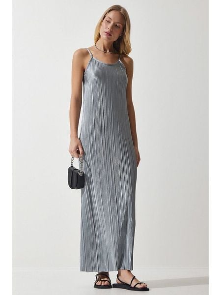 Happiness Istanbul Sukienka w kolorze srebrnym rozmiar: 36. Szare sukienki damskie Happiness Istanbul, na co dzień, bez wzorów, bez kołnierzyka, bez ramiączek, maxi, proste. Za 61.17 zł.