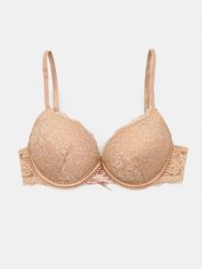 Biustonosz Extra Push-Up z koronką - beżowy. Brązowe biustonosze Sinsay, bez wzorów, z koronki. Za 29.99 zł.