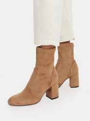 Nine West Botki CEO-C6031-1 Beżowy. Brązowe botki damskie Nine West, bez obcasa, na słupku, bez zapięcia. Za 279.99 zł.