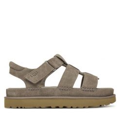 Sandały Ugg. Brązowe sandały damskie Ugg, bez wzorów, bez obcasa, na płaskiej podeszwie. Za 459.99 zł.