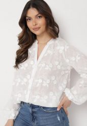 Biała Koszula z Haftowanej Tkaniny z Guzikami Blariana. Białe koszule damskie Born2be, l, bez wzorów, z tkaniny, eleganckie, bez kołnierzyka, bez ramiączek. Za 119.99 zł.
