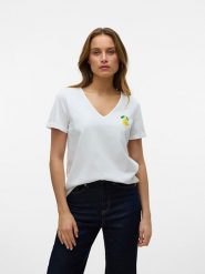 Vero Moda Koszulka w kolorze białym rozmiar: S. Białe bluzki damskie Vero Moda, s, bez wzorów, z bawełny, bez kołnierzyka, bez ramiączek. Za 70.24 zł.
