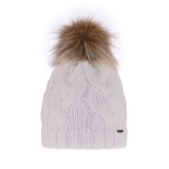 Czapka zimowa damska biała z pomponem. Białe czapki zimowe damskie Molly, z materiału. Za 59.90 zł.