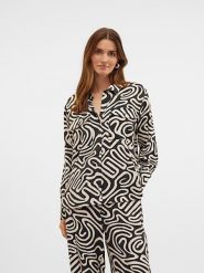 Vero Moda Bluzka w kolorze czarno-beżowym rozmiar: L. Brązowe bluzki damskie Vero Moda, l, bez wzorów, z wiskozy, klasyczne, bez kołnierzyka, bez ramiączek. Za 70.24 zł.