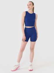 4F Legginsy krótkie dzianinowe damskie - granatowe L. Niebieskie legginsy damskie 4f, l, bez wzorów, z bawełny. W wyprzedaży za 39.99 zł.