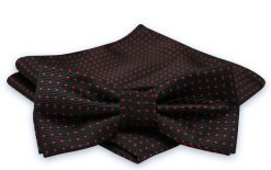 Czarna Mucha w Czerwone Kropki, Groszki Męska -ALTIES- z Taką Samą Poszetką. Czerwone krawaty i muchy męskie Alties, bez wzorów, eleganckie. Za 54.00 zł.