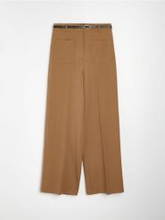 Spodnie straight leg z paskiem z domieszką wiskozy - żółty. Żółte spodnie materiałowe damskie Sinsay, bez wzorów, z wiskozy. Za 49.99 zł.