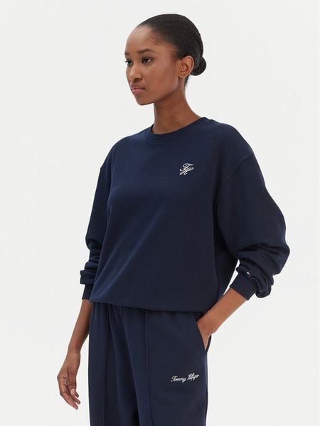 Tommy Hilfiger Bluza Script WW0WW49418 Granatowy Regular Fit. Niebieskie bluzy bez kaptura damskie Tommy Hilfiger, s, z bawełny. Za 329.99 zł.