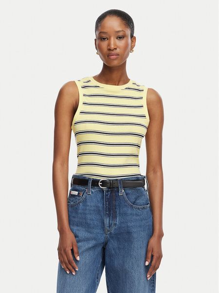 Tommy Hilfiger Top WW0WW50025 Żółty Regular Fit. Żółte topy damskie Tommy Hilfiger, xs, bez wzorów, z bawełny, bez kołnierzyka. Za 129.99 zł.