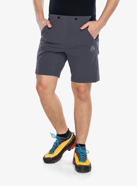 Spodenki turystyczne La Sportiva Trail Guard Shorts. Szare szorty męskie La Sportiva, z materiału, bez kołnierzyka. Za 247.49 zł.