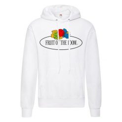 Damska Bluza Z Kapturem Z Nadrukiem Klasycznego Logo W Stylu Vintage. Białe bluzy z kapturem damskie Fruit of the Loom, xl. Za 97.99 zł.