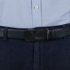 Pasek męski skórzany 3,5 cm klamra automatyczna Beltimore granatowy 02-563 : Kolory - granatowy, Rozmiar pasków - r.105-120 cm. Niebieskie paski męskie bez wzorów, ze skóry, wizytowe. Za 64.99 zł.