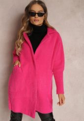 Fuksjowy Płaszcz z Bawełną Oversize Brumisia. Czerwone płaszcze damskie Renee, na zimę, bez wzorów, z bawełny. Za 199.99 zł.