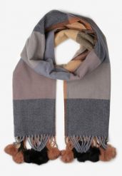 Brązowy Prostokątny Szalik z Kolorowymi Pomponami Komo. Brązowe szaliki i kominy damskie Born2be, bez wzorów, z bawełny. Za 39.99 zł.